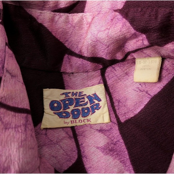 VTG 70s The Open Door by Block Shirt M 15.5 Mens Disco Geometric Crepe Burgundy - Picture 7 of 7